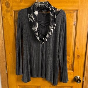 NWOT-AB Studio Charcoal Top with Monochrome Scarf
